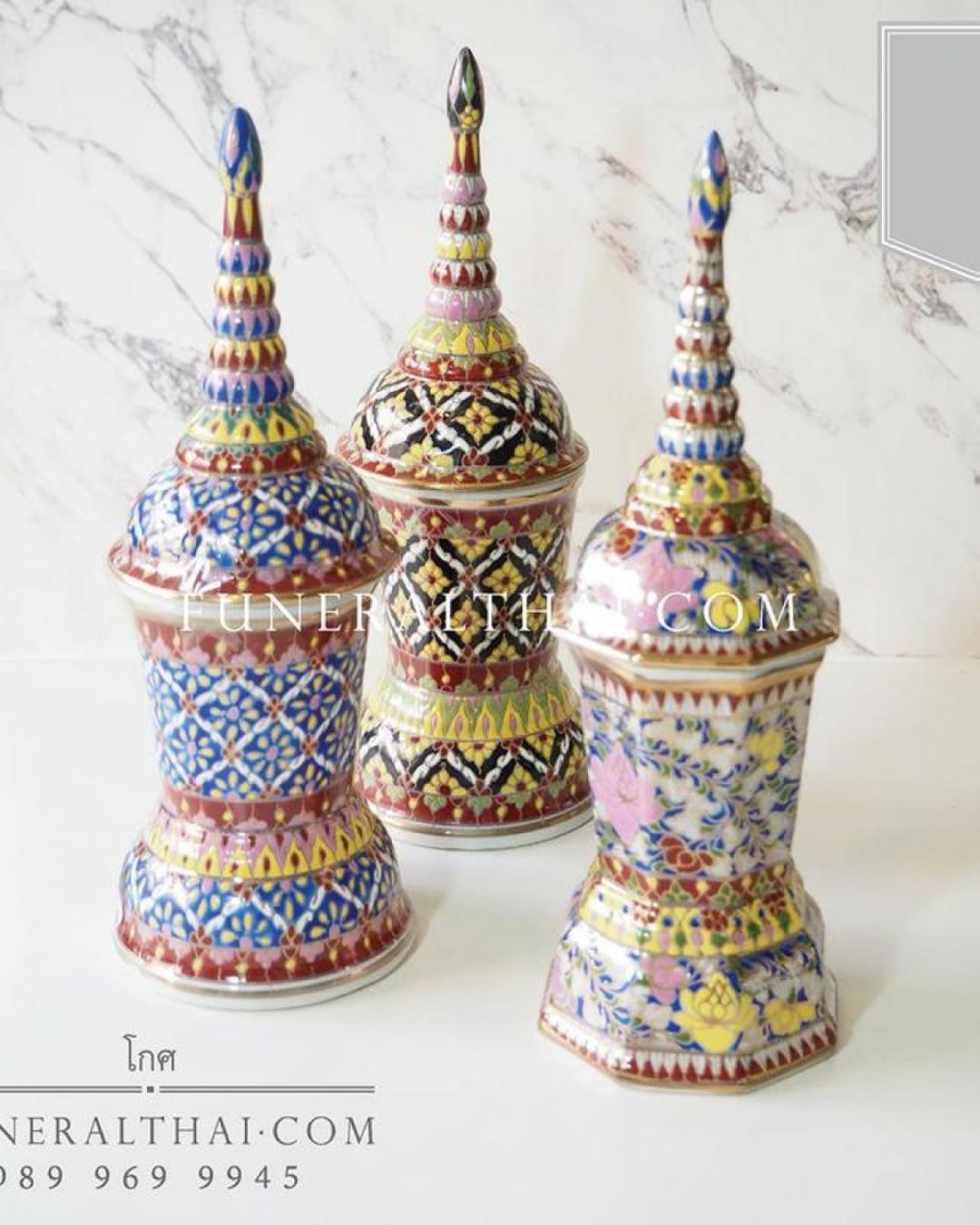 โกศเบญจรงค์ 9 นิ้ว เหลี่ยม/กลม